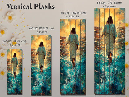 Wood Wall Art – Jesus Walking on Water Print on Natural Wood – Christian Rustic Print – Religious Wall Art, Biblical Wall Decor