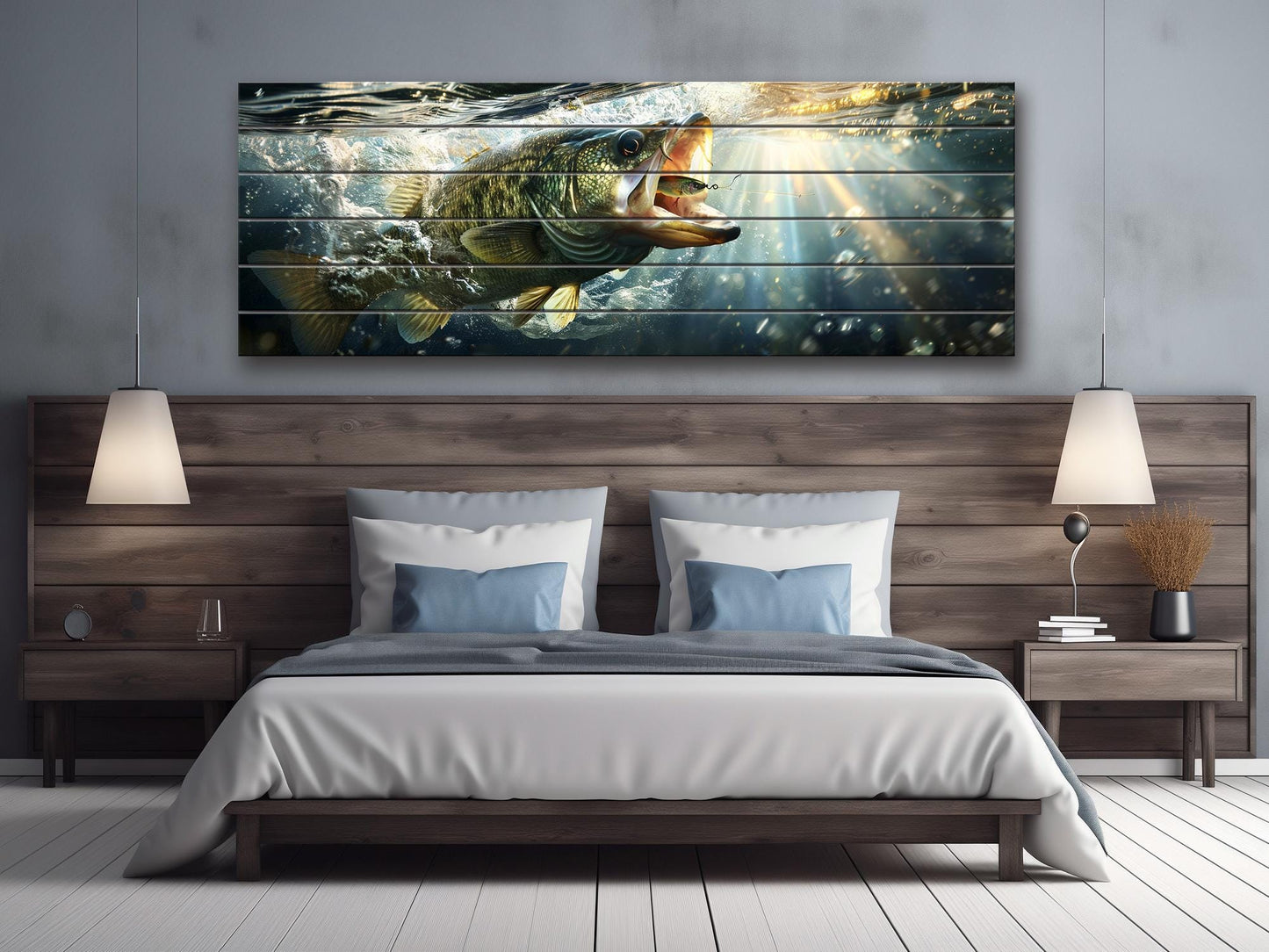 Largemouth Bass Wall Art – Rustic Natural Wood Print Fishing Decor
