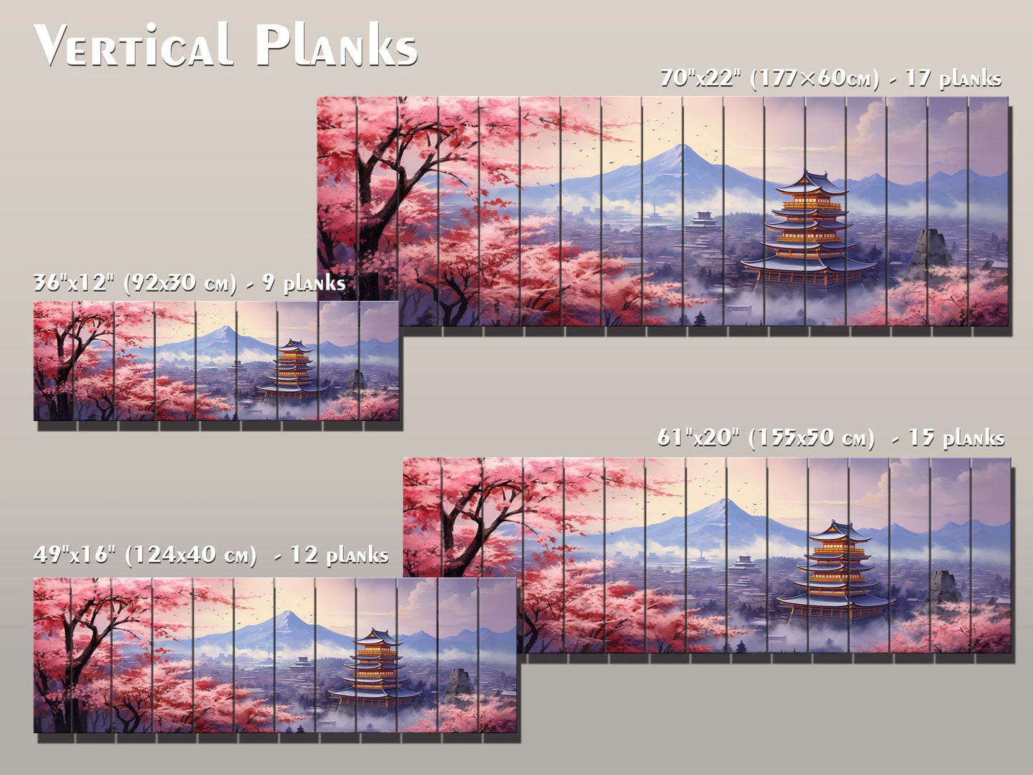 Sakura Blossom Wall Art – Japanese Wood Art Print on Natural Wood Planks