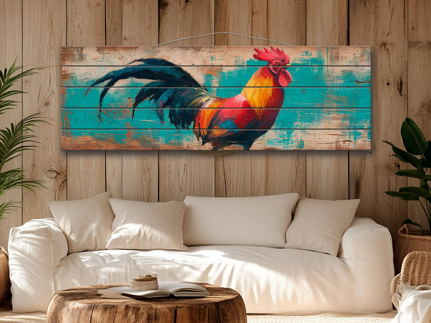Wood Wall Art - Proud Rooster Print on Natural Wood, Rustic Rooster Painting, Farm Wall Decor, Farmhouse Wall Art, Country House Wall Decor