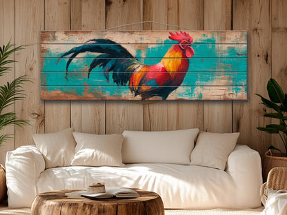 Wood Wall Art - Proud Rooster Print on Natural Wood, Rustic Rooster Painting, Farm Wall Decor, Farmhouse Wall Art, Country House Wall Decor