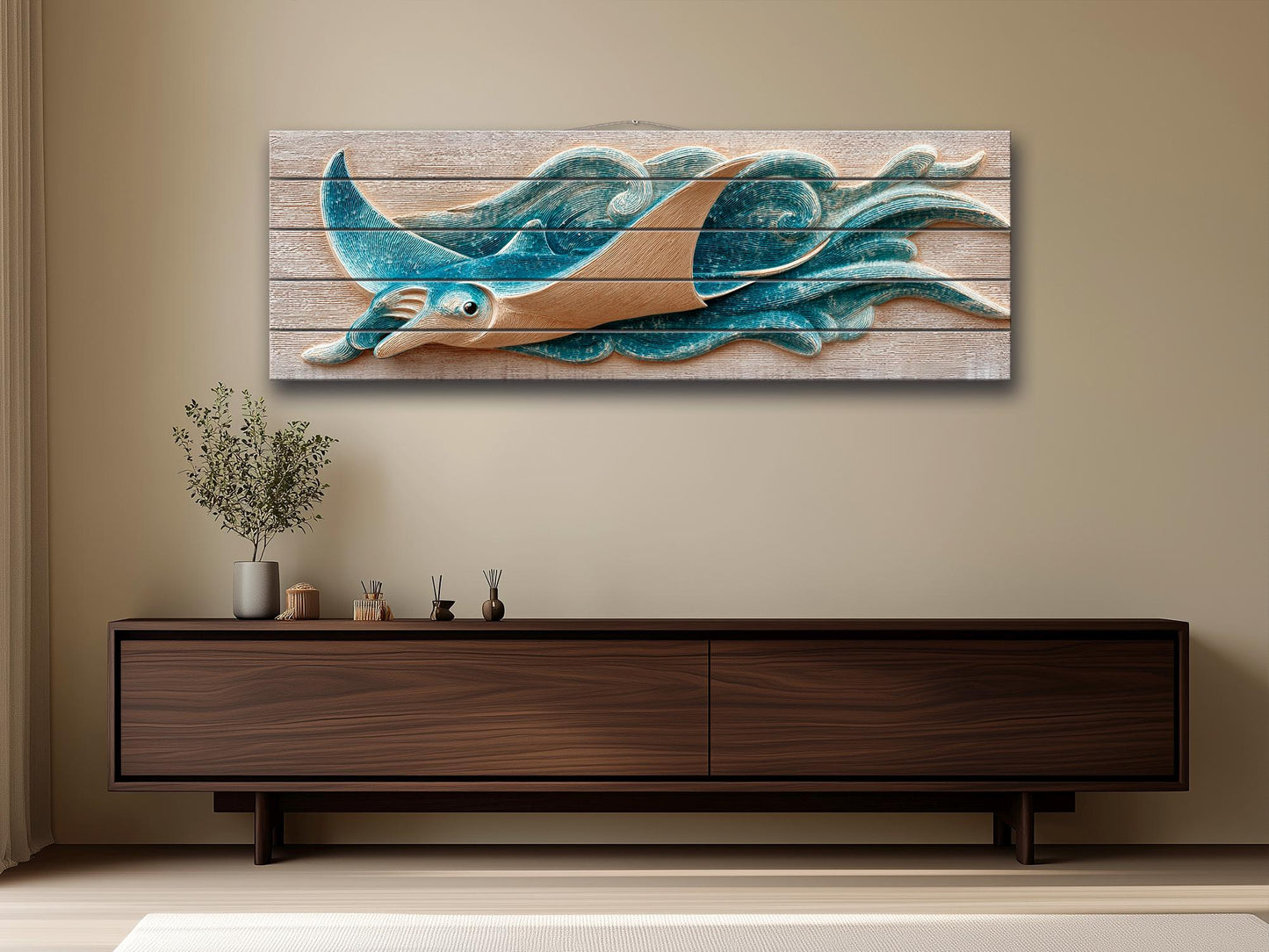 Manta Ray Wood Print – Coastal Wall Art With Rustic Nautical Decor
