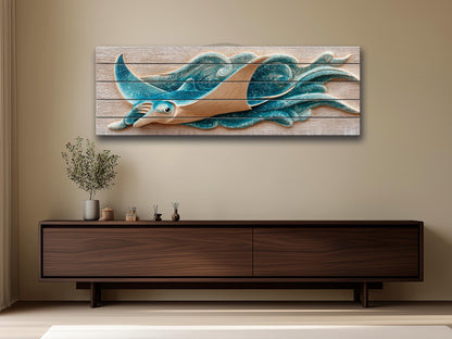 Manta Ray Wood Print – Coastal Wall Art With Rustic Nautical Decor
