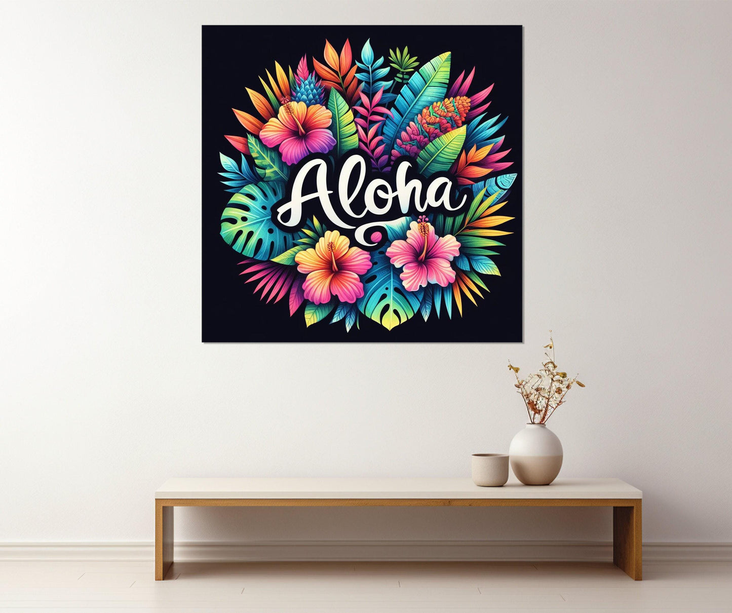Aloha Wall Art, Colorful Hawaii Sign Canvas Print, Framed and Ready to Hang