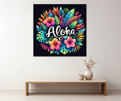 Aloha Wall Art, Colorful Hawaii Sign Canvas Print, Framed and Ready to Hang
