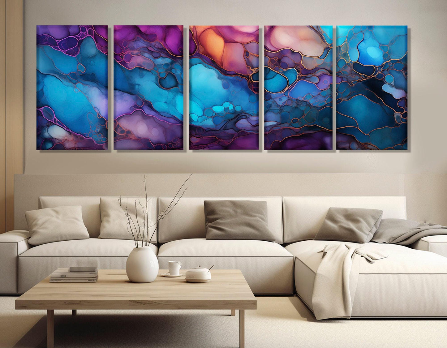 Abstract Alcohol Inks Painting – Large Framed Cotton Canvas Print | Ready to Hang Wall Art