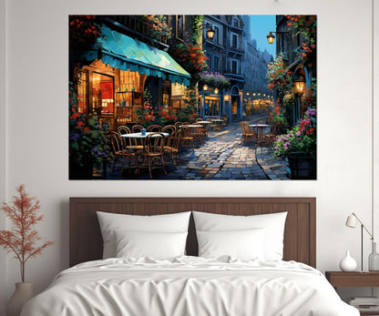 French Street Painting - Romantic Wall Art | Framed Canvas Print Ready to Hang