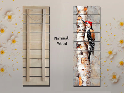 Wood Wall Art – Rustic Woodpecker Wall Hanging on Birch – Cozy Cabin Decor