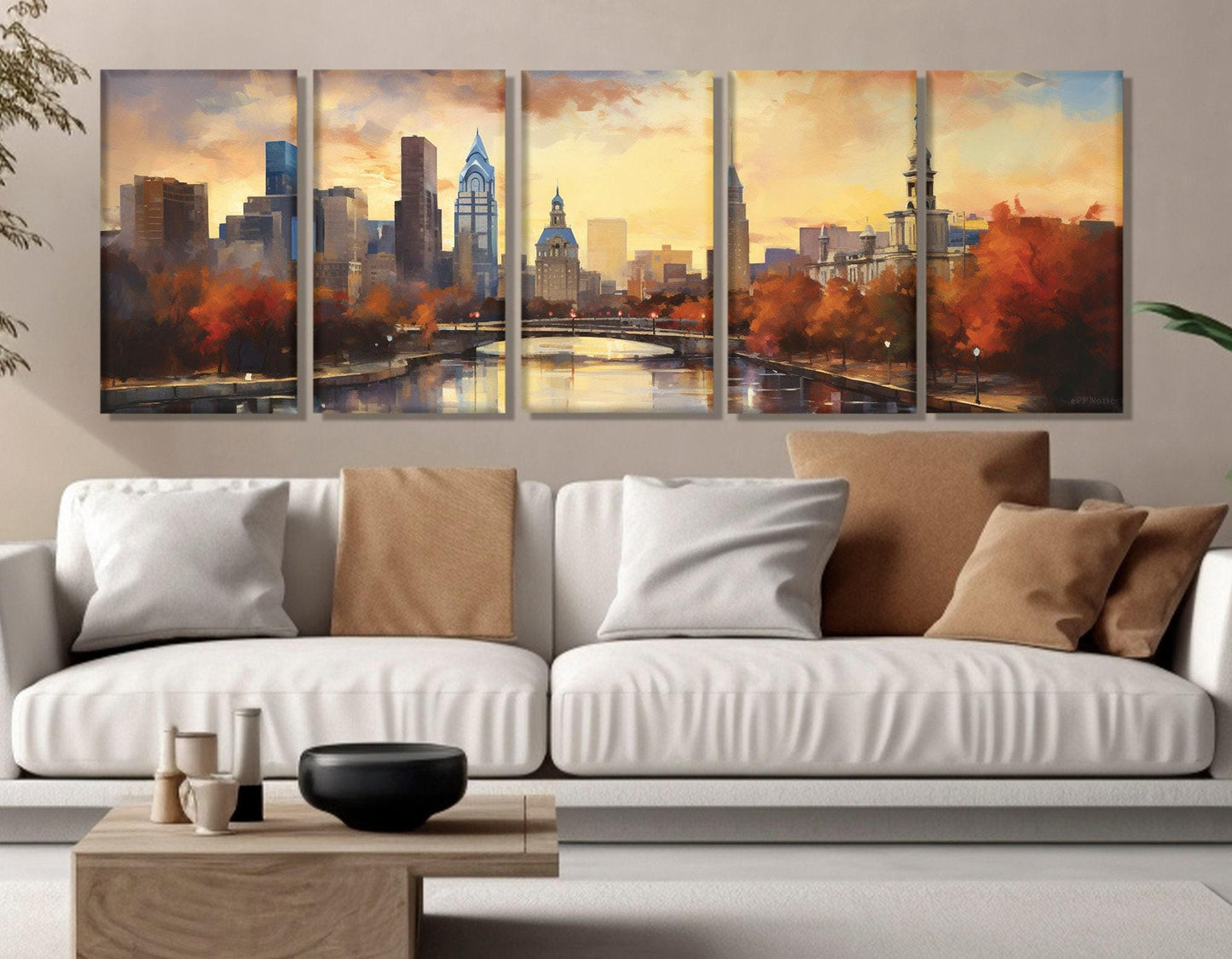 Philadelphia Wall Art – Large Abstract City Painting on Cotton Canvas | Framed Print