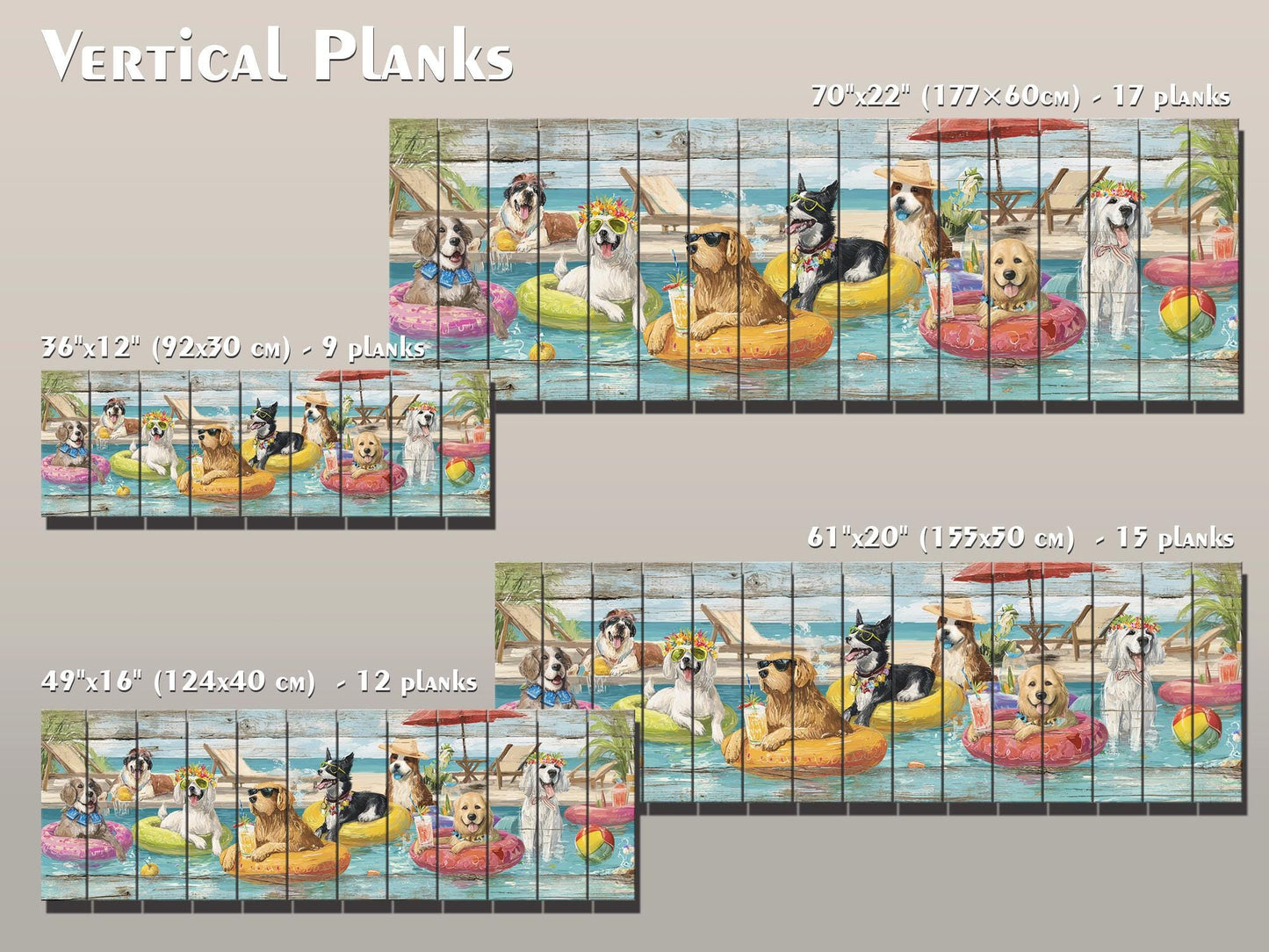 Dog Pool Wall Art – Funny Dog Painting On Rustic Wood For Summer Pool Party