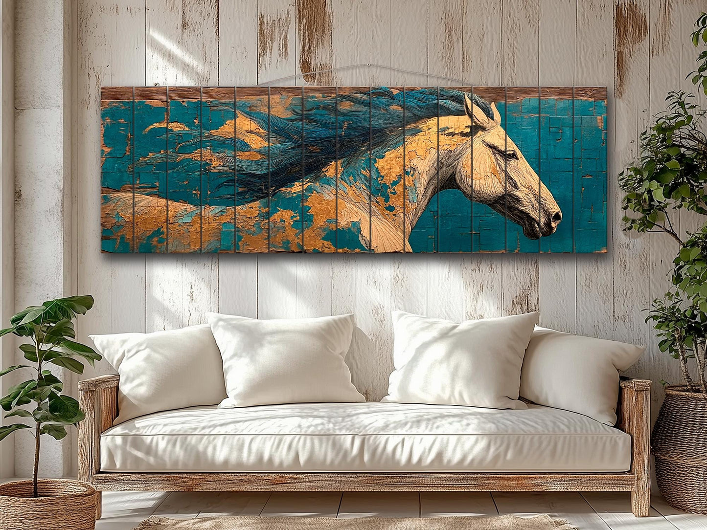 Wood Wall Art - Galloping Horse Painting | Rustic Wood Art With Natural Grain Texture