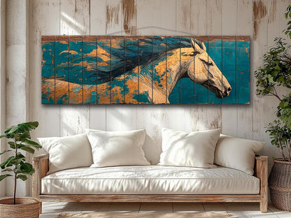 Wood Wall Art - Galloping Horse Painting | Rustic Wood Art With Natural Grain Texture