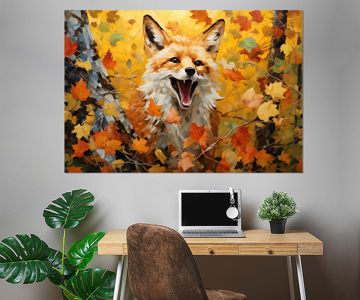 Fox Wall Art – Sly Fox Painting on Gallery Wrapped Canvas | Autumn Forest Decor