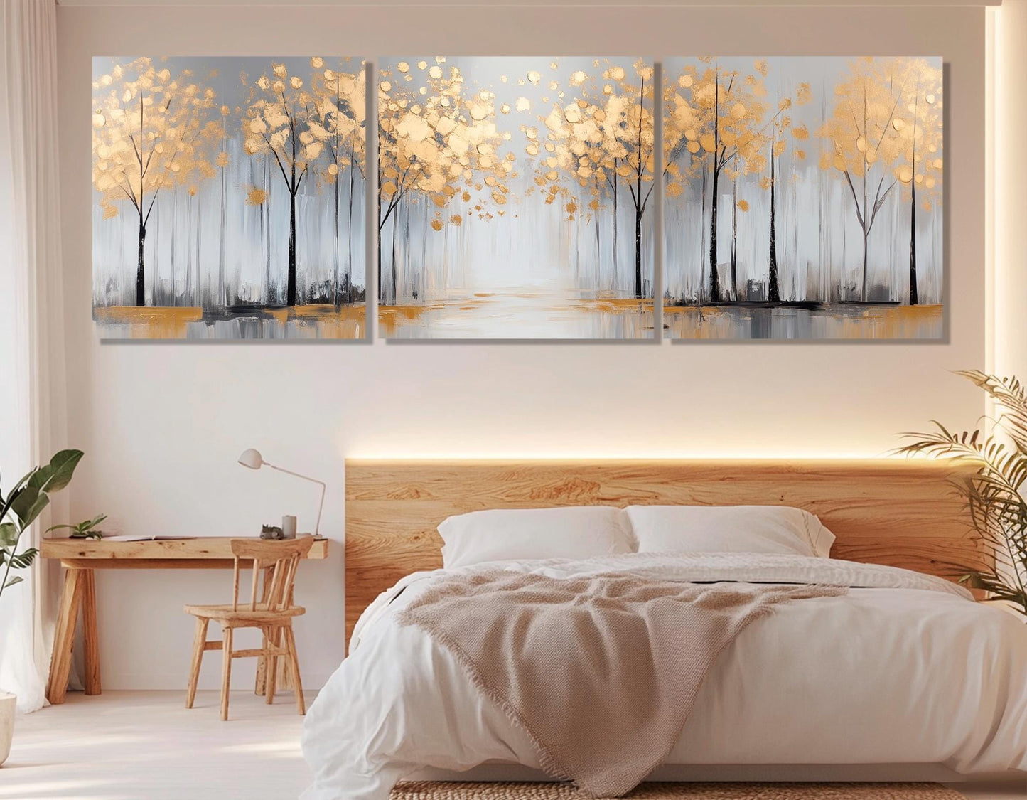 Golden Leaves Canvas | Luxury Autumn Wall Art on Gallery Wrapped Cotton Print