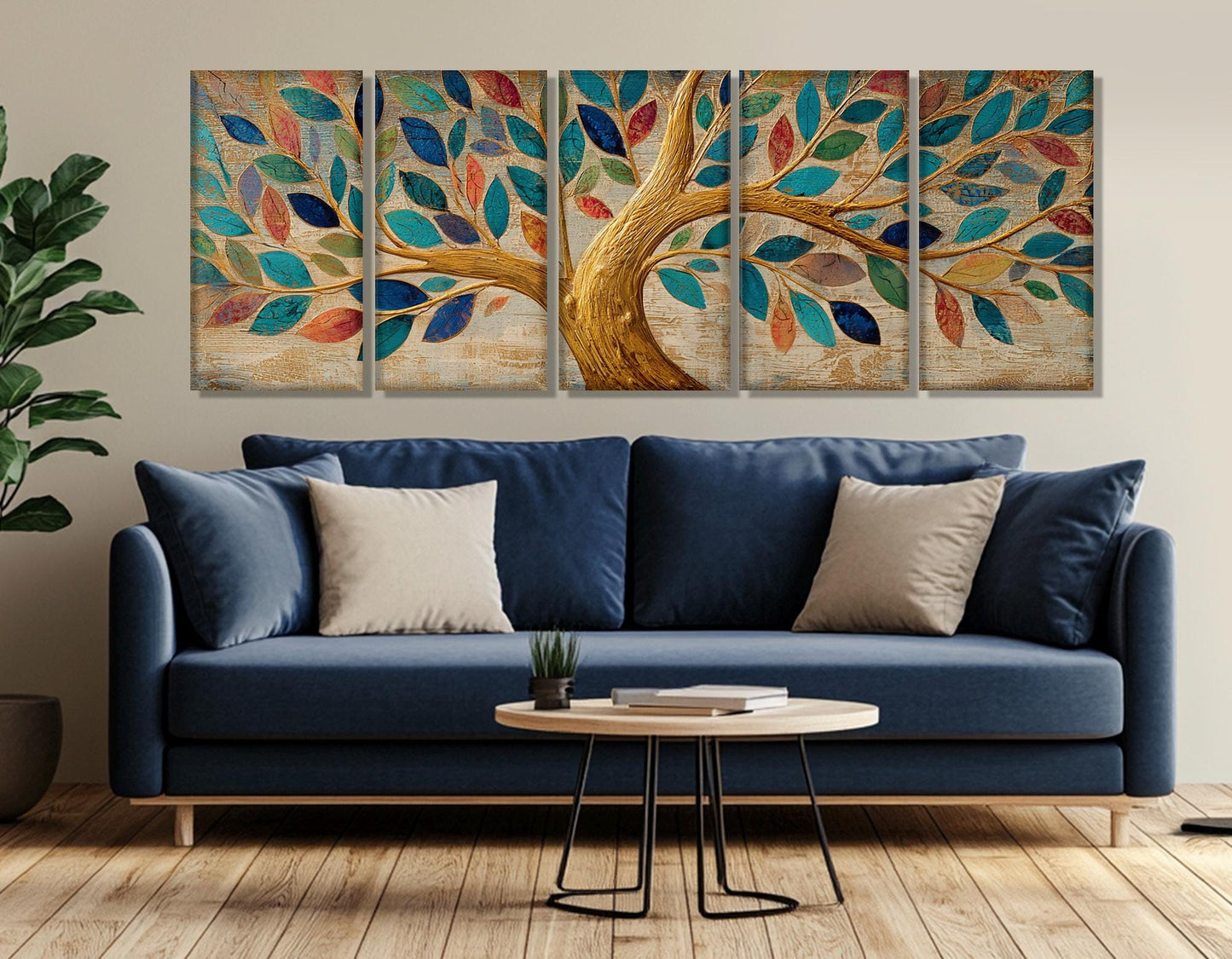 Tree of Life Canvas Print – Rustic Wall Art with Swirling Golden Branches, Ready to Hang