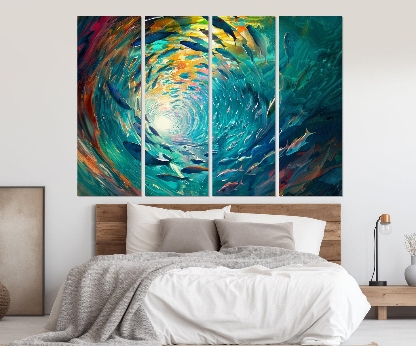 School of Fish Canvas Print – Abstract Underwater Wall Art | Framed Canvas Ready to Hang