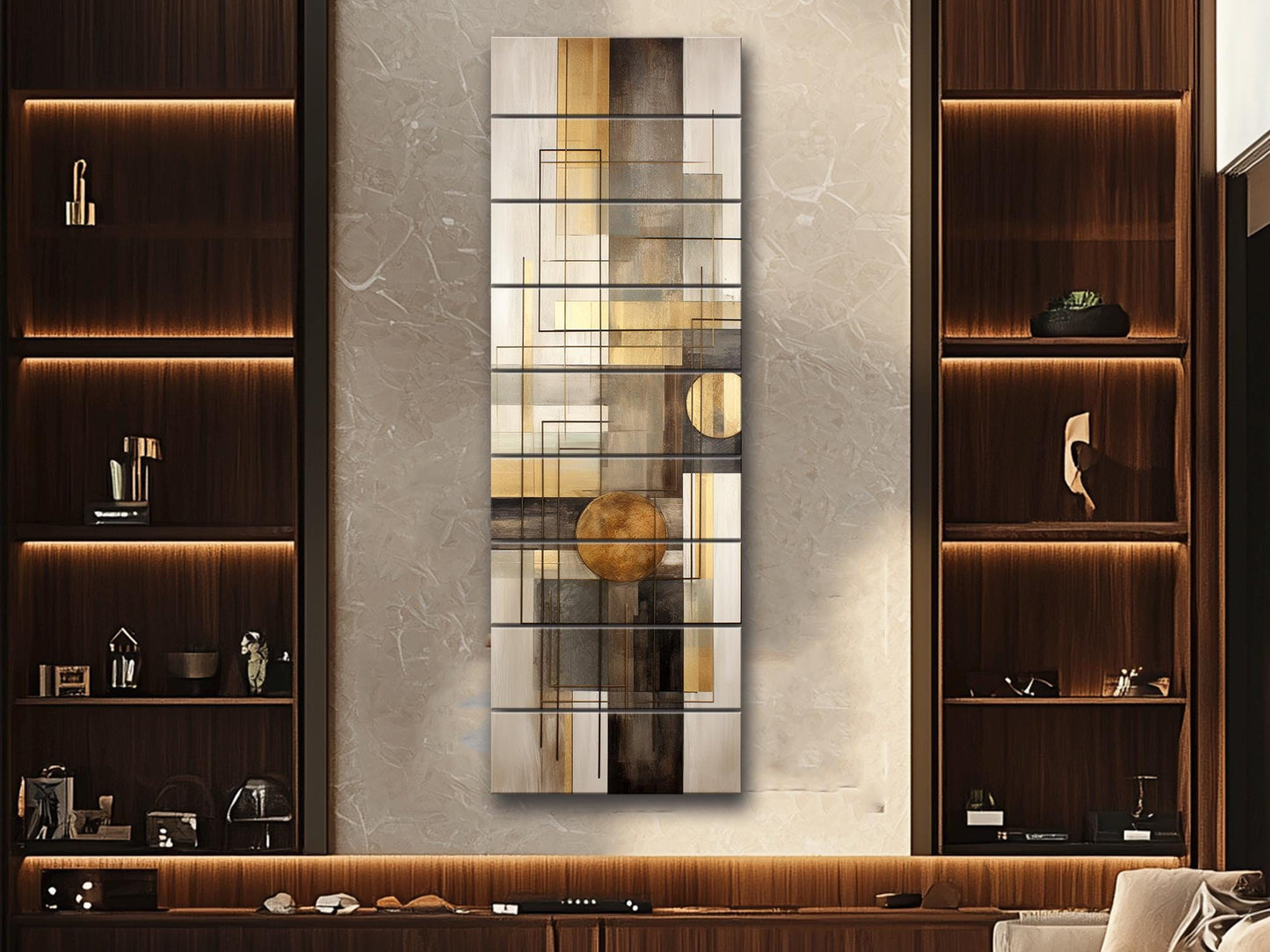 Geometric Abstract Art Print – Modern Wall Art on Natural Wood Decor