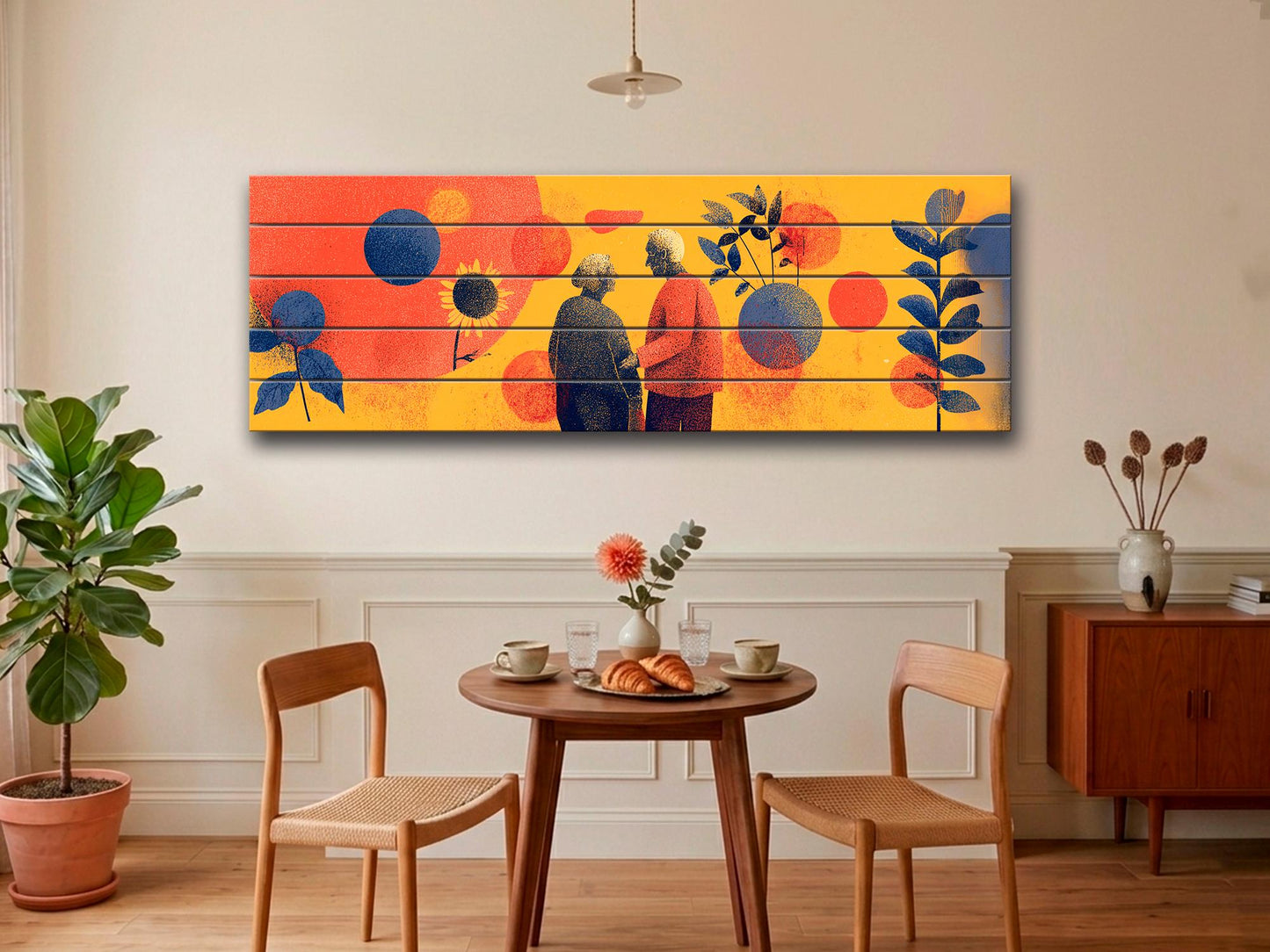 Elderly Couple Print on Wood, Emotional Age Support Wall Art