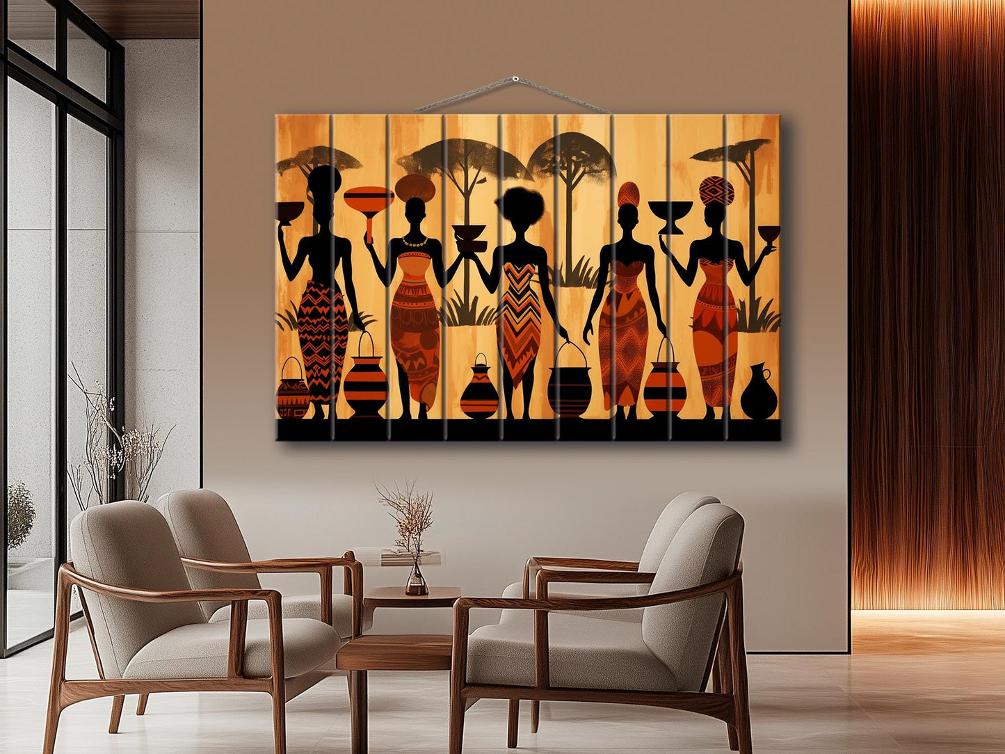Wood Wall Art – Abstract African Painting on Wood | Ethnic Wall Decor, Rustic Style