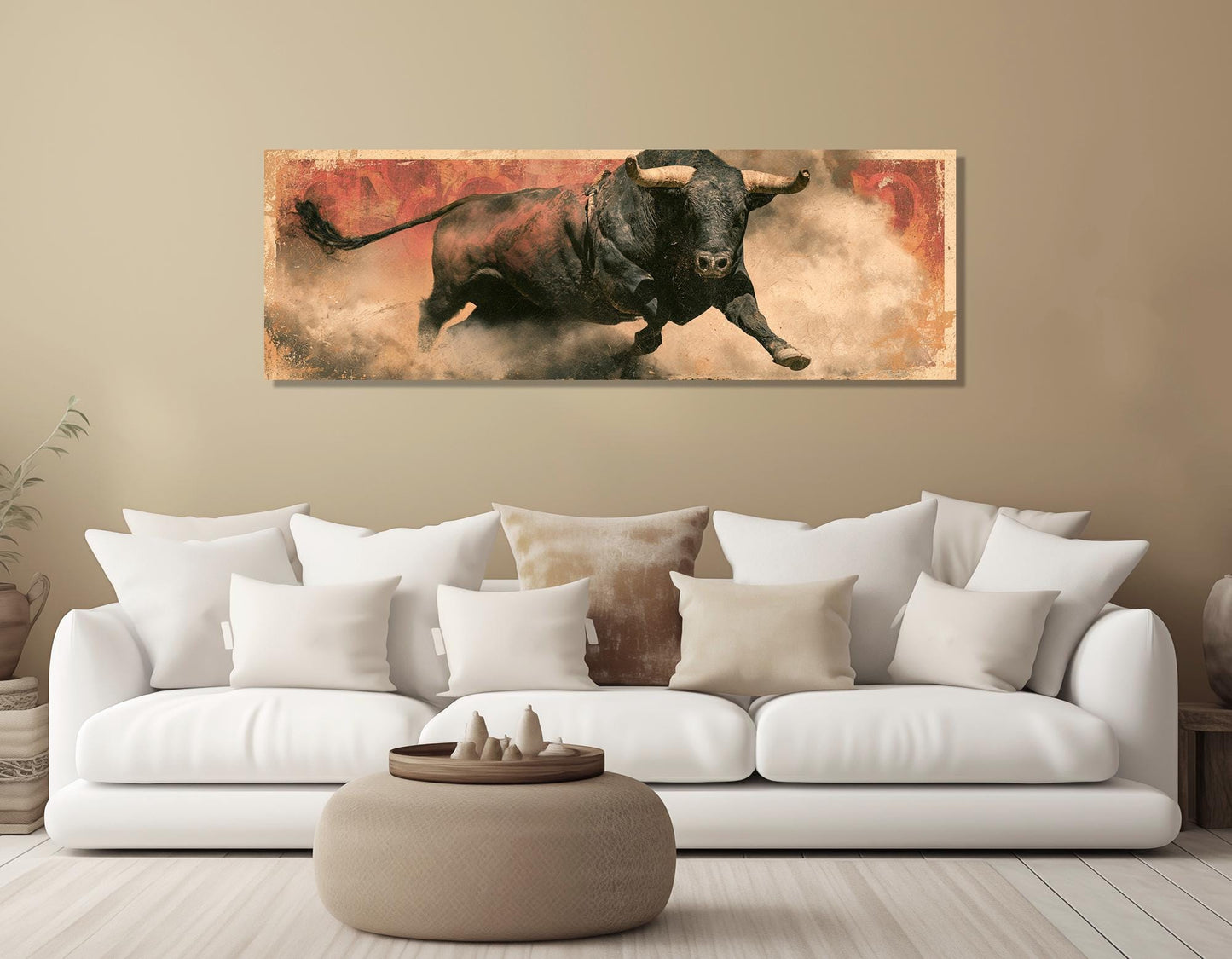 Rodeo Bull Canvas Print, Charging Bull Panorama, Large Western Wall Art, Framed and Ready to Hang