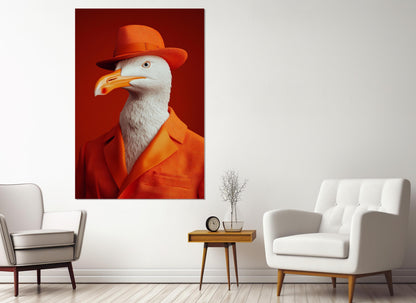 Seagull Canvas Print - Funny Seagull Art in Orange Suit | Framed & Ready to Hang