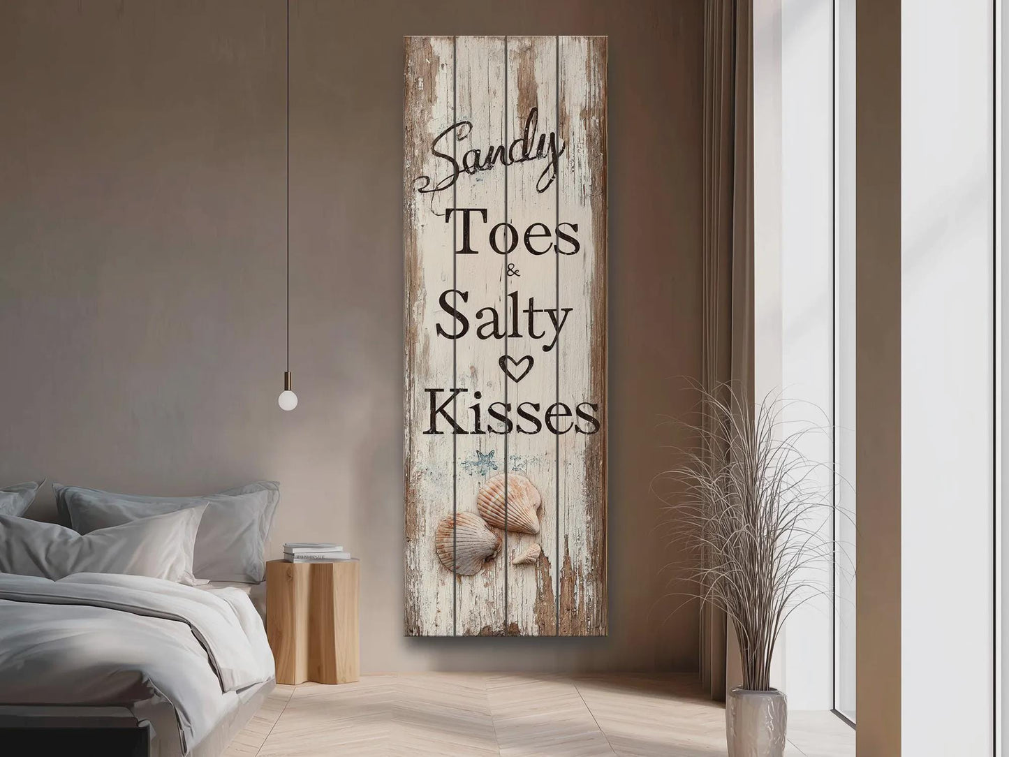 Rustic Beach Wall Art – Sandy Toes & Salty Kisses Coastal Wood Sign Decor