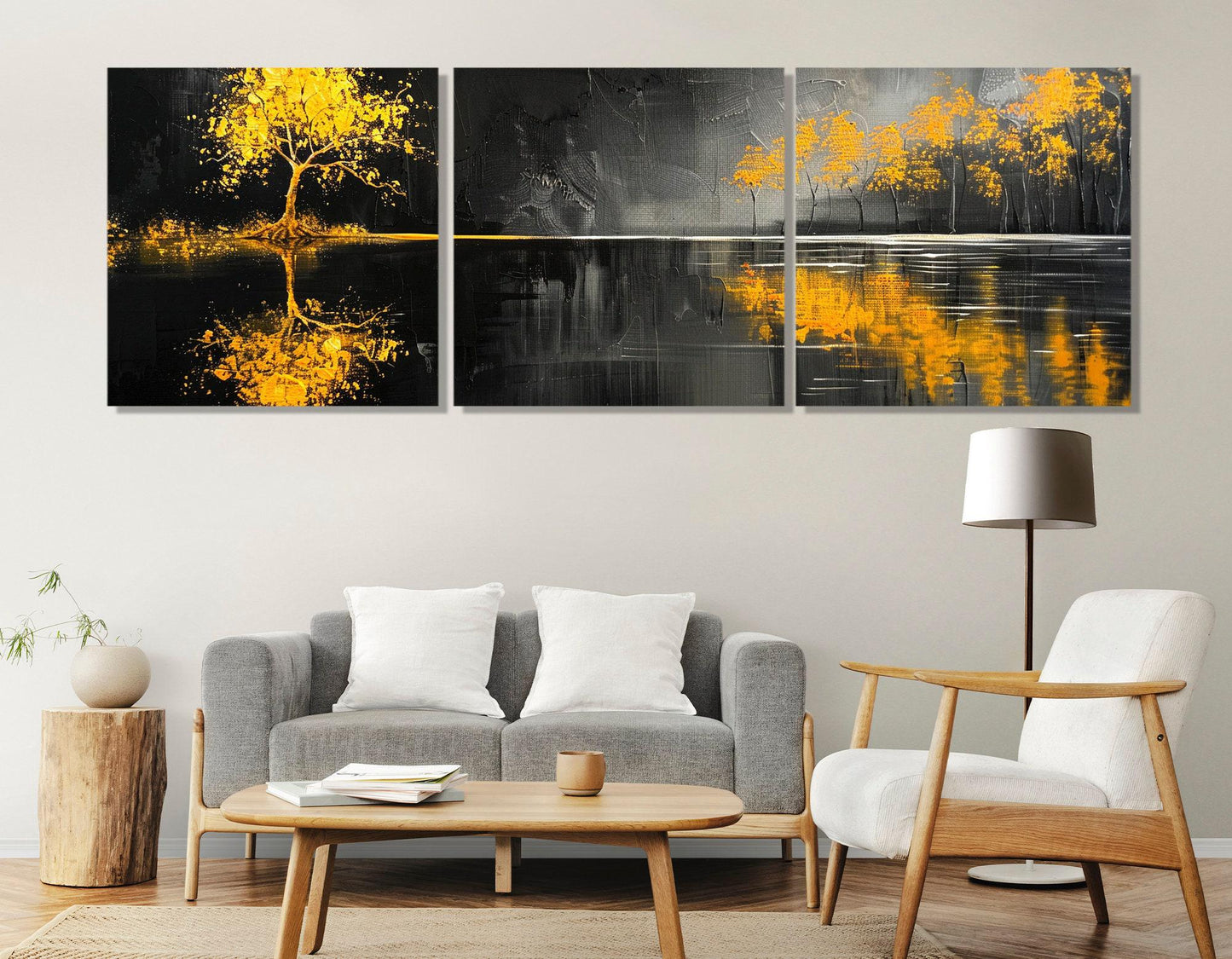 Golden Trees Canvas - Abstract Wall Art | Black Cotton Canvas Print Ready to Hang