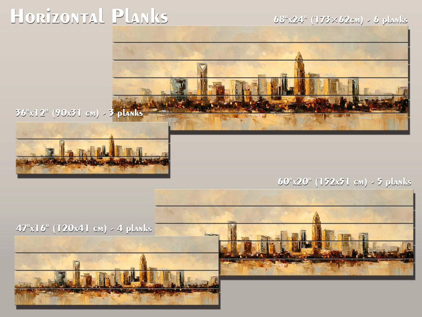 Charlotte Skyline Wood Print – Rustic Wall Art | Beige Cream Painting on Distressed Wood