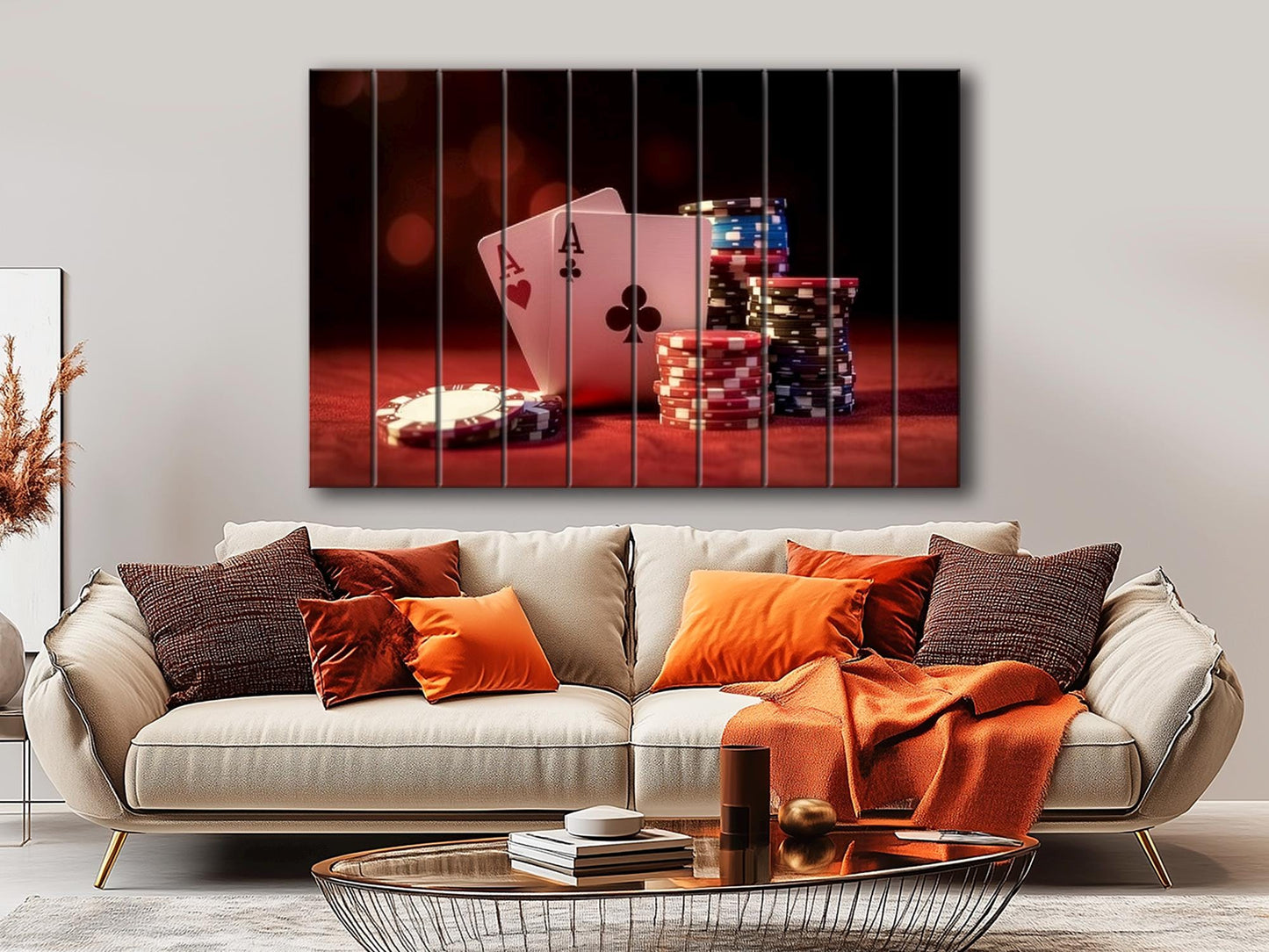 Poker Chips Wall Art – Rustic Wood Print | Casino Game Artwork on Wood Planks