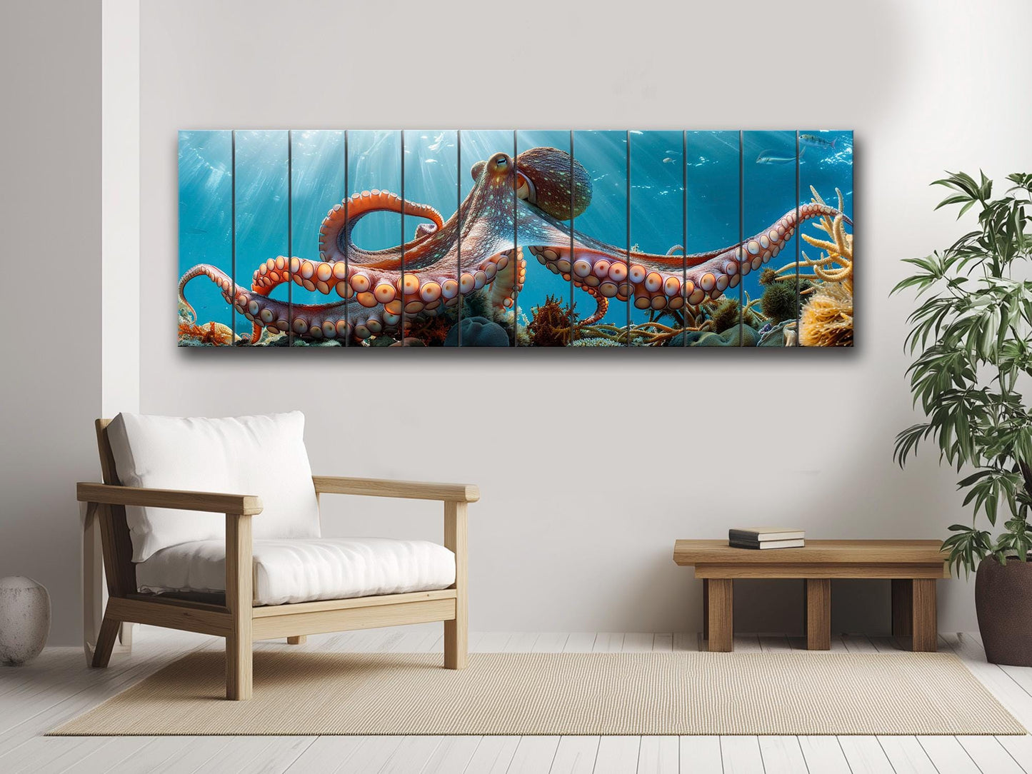 Octopus Wood Print – Giant Octopus Art on Natural Wood | Nautical Wall Decor