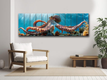 Octopus Wood Print – Giant Octopus Art on Natural Wood | Nautical Wall Decor