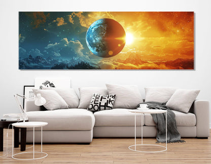 Abstract Day Night Canvas - Sun and Moon Art | Framed & Ready to Hang