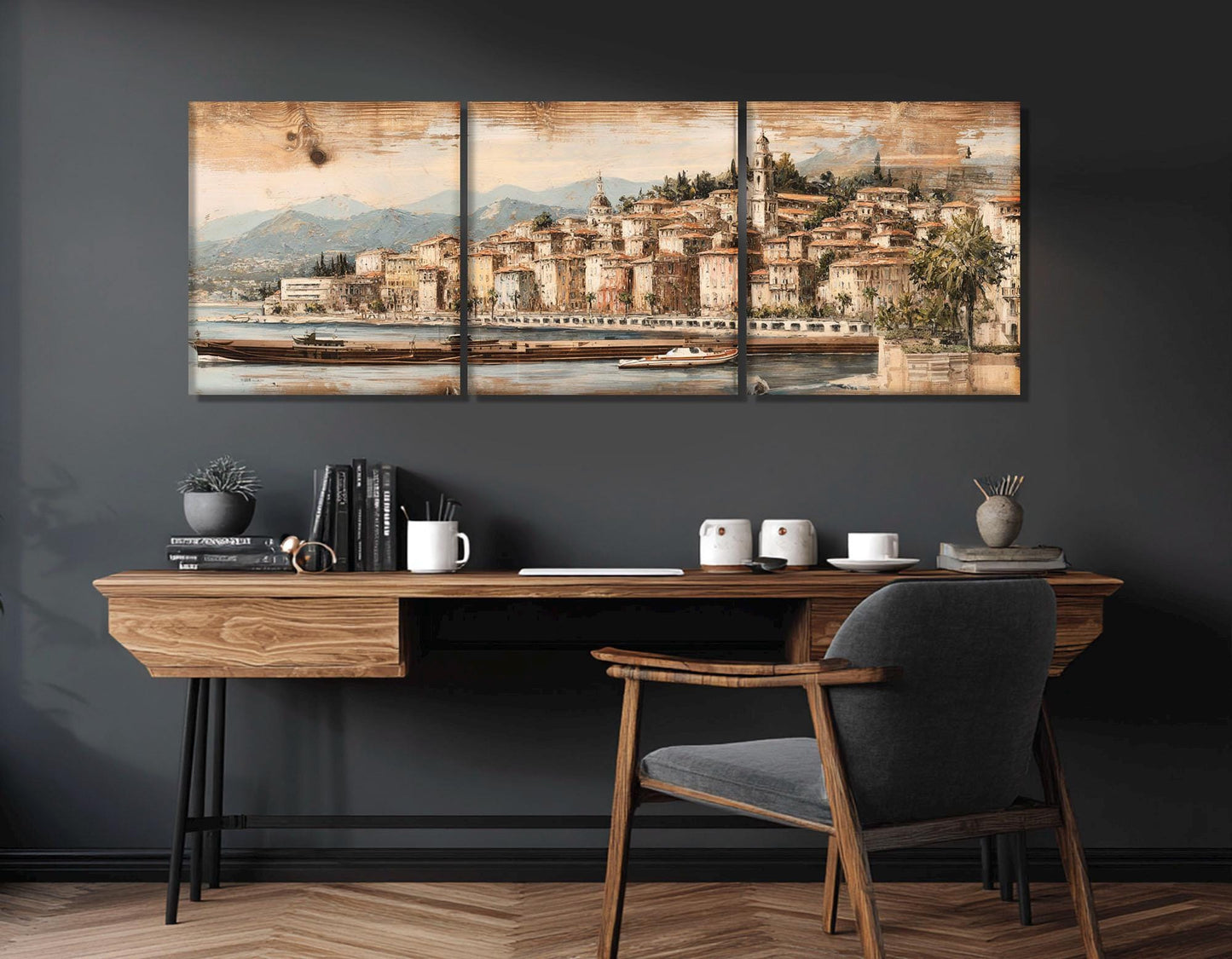 Vintage Nice Coast Canvas Print, Retro French Riviera Painting, Framed and Ready to Hang