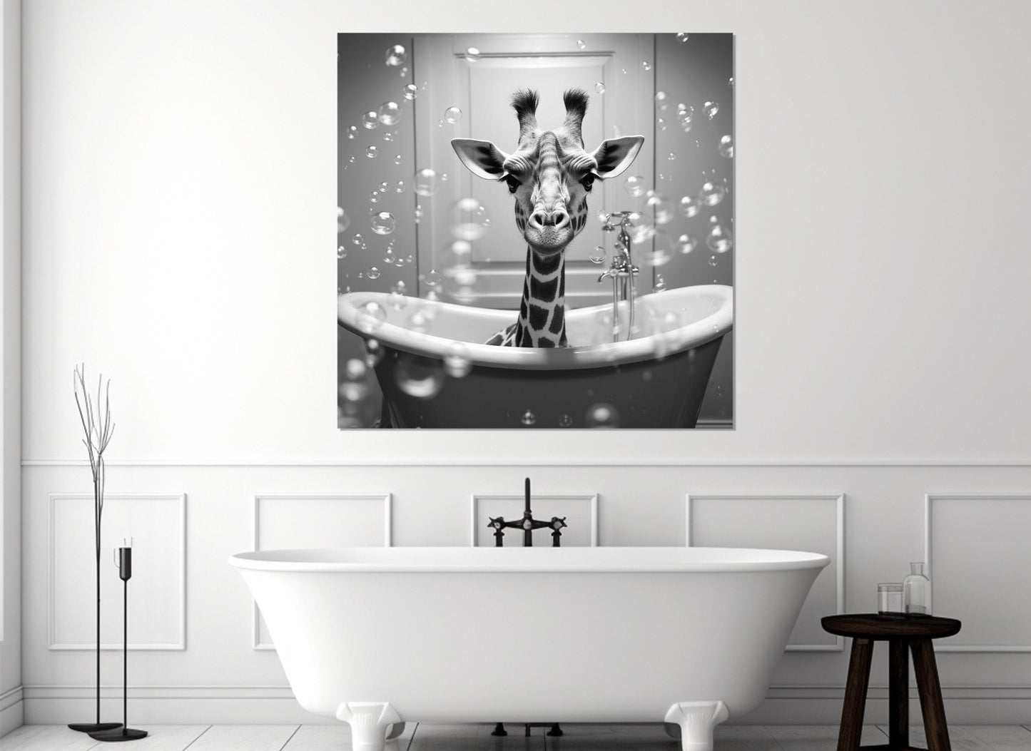 Giraffe Wall Art - Cute Animal Poster On Cotton Canvas Print | Nursery & Bathroom Decor