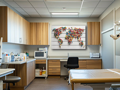 Wood Wall Art - Abstract World Map | Pharmacy Wall Decor & Pharmacist Gift Idea