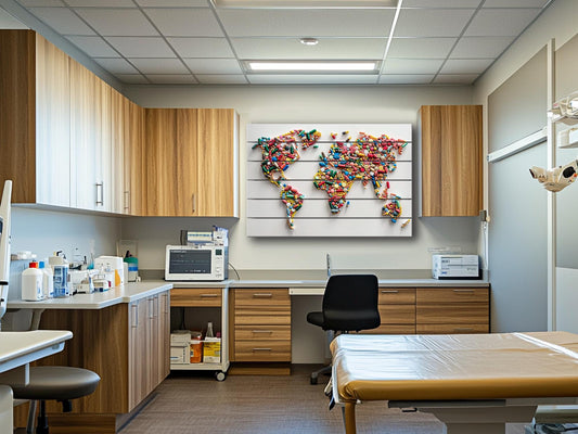 Wood Wall Art - Abstract World Map | Pharmacy Wall Decor & Pharmacist Gift Idea