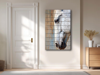 Rustic Horse Wall Art – Natural Wood Horse Print | Cozy Farmhouse Decor