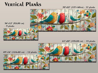 Wood Wall Art - Trio of Birds Print on Natural Wood Plank | Rustic Folk Art Decor