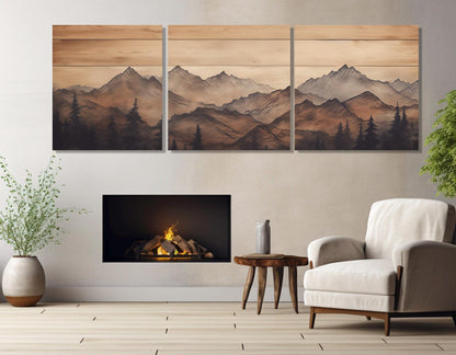 Mountains Wall Art – Rustic Mountains Art Framed Canvas Print | Soft Tone Mountain Decor