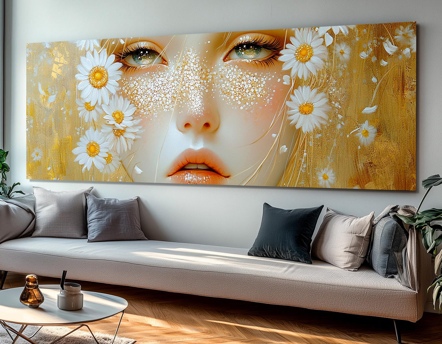Abstract Woman Face Canvas - Flower Face Painting, Soft Tones Wall Art, Ready to Hang