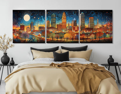 Oklahoma City Canvas Print – Abstract Starry Night Painting | Framed Wall Art Ready to Hang