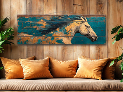 Wood Wall Art - Galloping Horse Painting | Rustic Wood Art With Natural Grain Texture