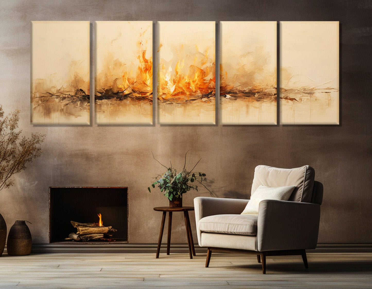 Burning Fire Canvas - Large Panoramic Wall Art | Modern Bedroom Decor, Ready to Hang