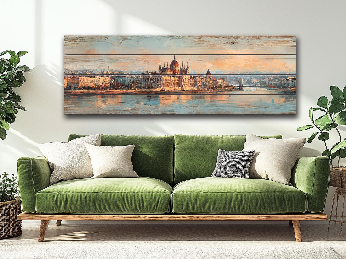 Budapest Wood Print – Rustic Wall Art With Parliament Skyline & Beige Distressed Wood