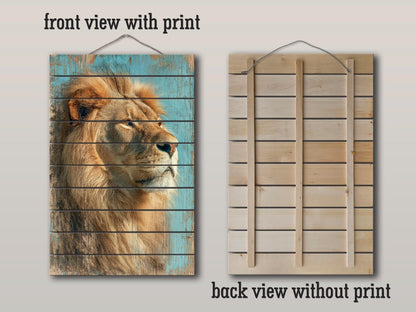 Wood Wall Art – Majestic Lion Wood Print | Rustic Wildlife Wall Decor