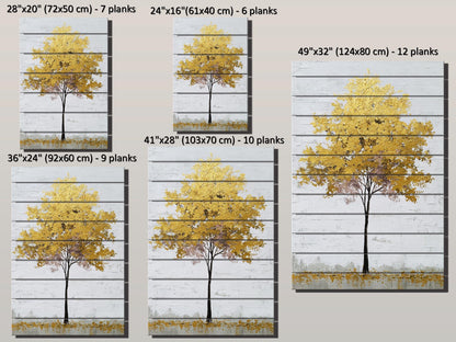 Golden Tree Wall Art – Elegant Rustic Wood Print With Gold Leaf Tree Design