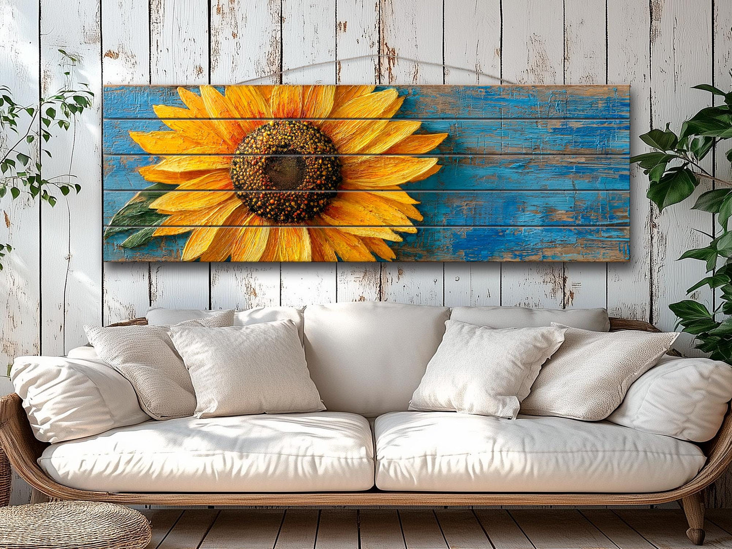 Rustic Wood Wall Art - Large Sunflower Wooden Floral Print | Cozy Farmhouse Decor