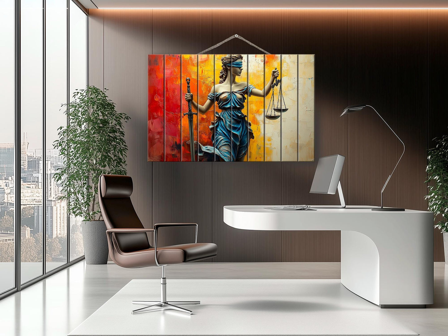 Rustic Wood Wall Art - Abstract Lady Justice Print | Lawyer Office Decor