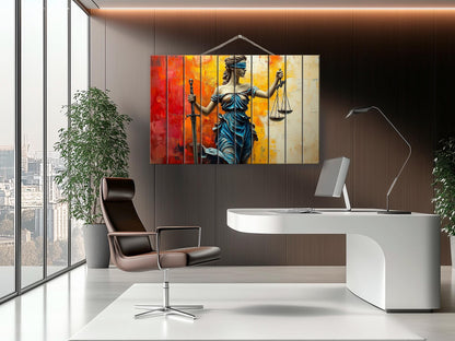 Rustic Wood Wall Art - Abstract Lady Justice Print | Lawyer Office Decor