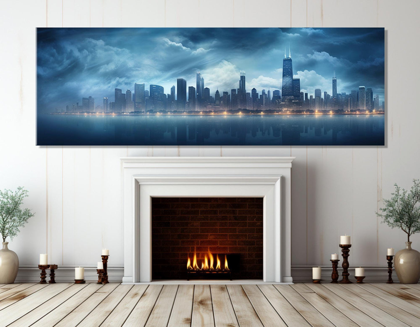 Chicago Skyline Canvas Print - Large Framed Ready to Hang Urban Wall Art